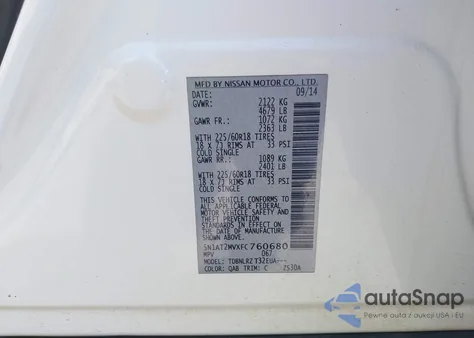 2015 Nissan Rogue Sl z USA, uszkodzony, nr VIN 5N1AT2MVXFC760680